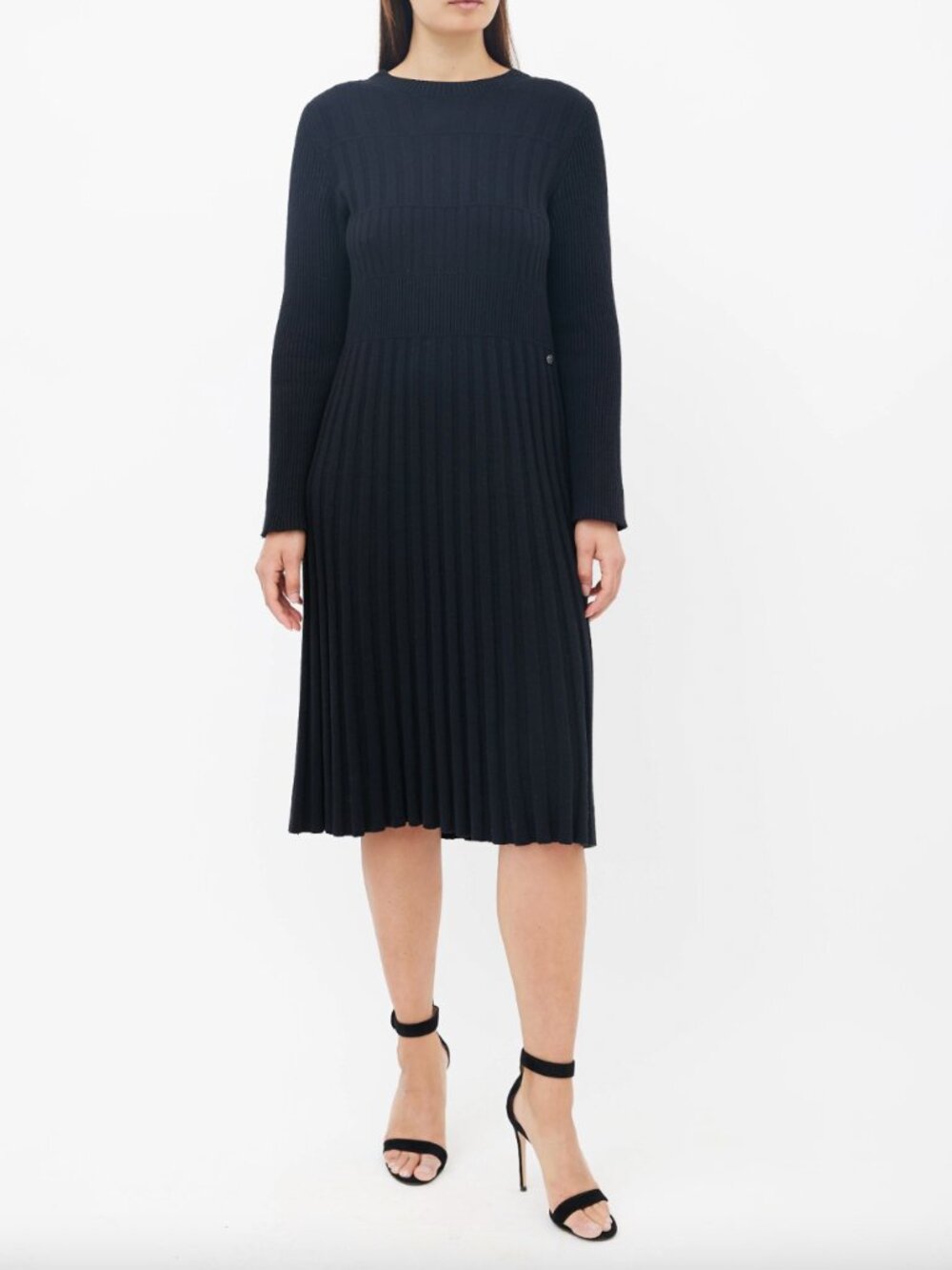 Chanel 2018 Pre Fall Blue Knit RIbbed Wool Dress size 6/38